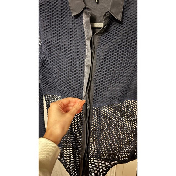 $350 Rag Bone New York Luna Women Sheer Mesh Button Down Shirt Navy Size Small - Picture 4 of 7